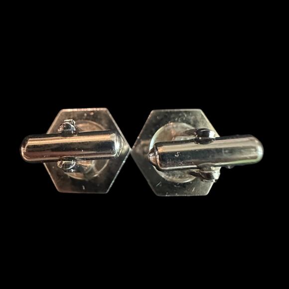 Vintage MOP Abalone Hexagon Cuff Links, Stainless Steel Silver Tone Unmarked - Picture 6 of 6